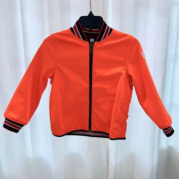 Burberry Kids Layered Logo Print Water Repel Coat Over Orange Logo Bomber Jacket